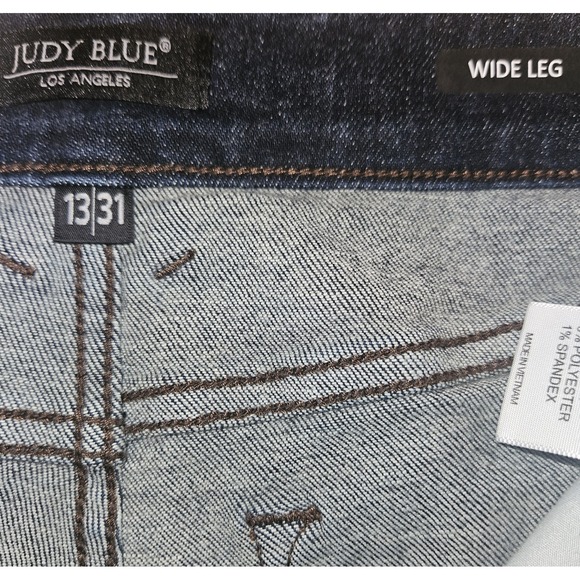 Judy Blue Wide Leg Trouser Jeans 13 / 31 High Rise Dark Wash Stretchy Inseam 32" - Picture 4 of 9